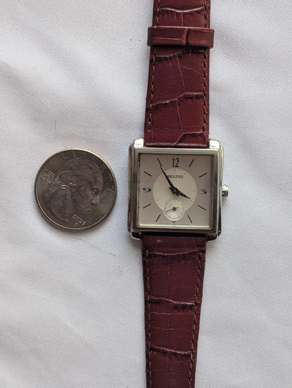 Citizen Reguno Watch Vintage Women's Silver Square Red Embossed Leather Strap